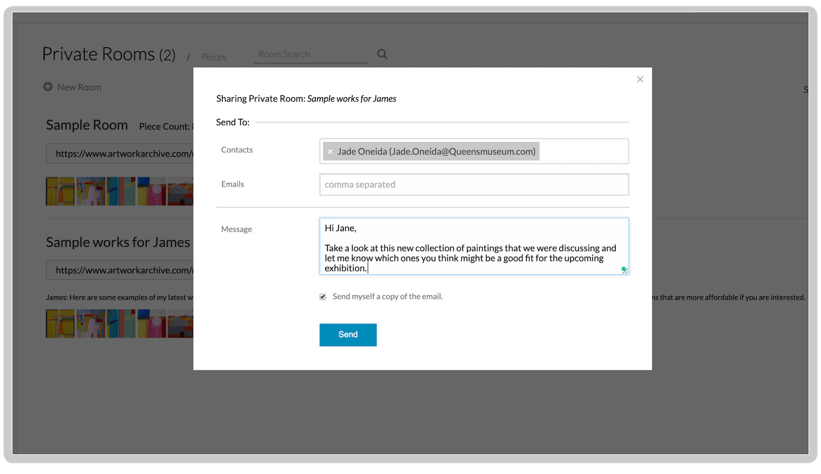 Private room sharing interface